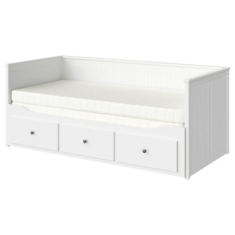 HEMNES Daybed with 3 drawers/2 mattresses, white/Meistervik firm, Twin - IKEA Ikea Twin Bed With Storage, Cute Pullout Bed, Ikea Single Bed With Storage, Ikea Twin Bed Frame, Bed Frames For Twin Beds, Ikea Bed With Drawers, Ikea Pullout Bed, Cute Twin Bed Frames, White Bed Frame Twin