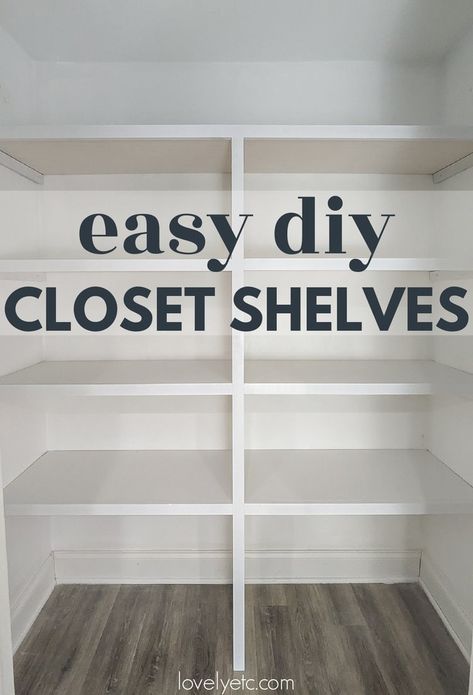 These DIY closet shelves are easy to build, look beautiful, and add tons of storage. This step by step tutorial will show you how to build diy closet shelves that perfectly fit your closet. These are great for pantry shelves, linen closets, toy storage and more. Build Closet Shelves Diy, Diy Closet Pantry Remodel, Organizing Storage Closet, Diy Storage In Closet, Diy Closet Build Small Spaces, Make Closet Shelves, Closet Diy Ideas How To Build, Custom Closet Ideas Diy, Storage Shelves Closet