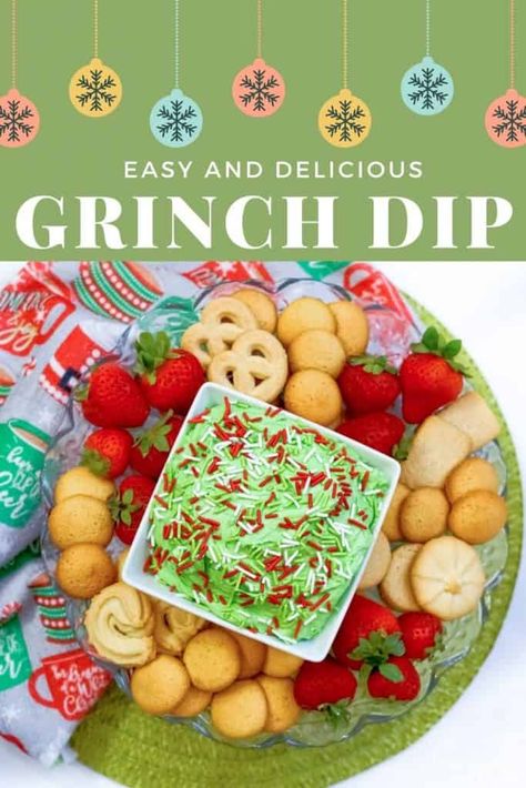 Grinch Dip (Easy Christmas Dunkaroo Dessert Dip) | Mama Cheaps® Red And Green Snacks, Grinch Foods, Grinch Dip, Whoville Party, Grinch Fruit, Grinch Snack, Dunkaroo Dip, Grinch Night, Grinch Birthday