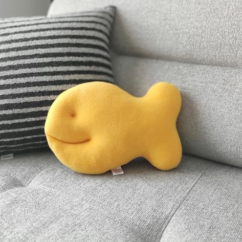 Silly Pillows, Quirky Pillows, Weird Pillows, Goldfish Pillow, Fish Pillows, Fish Shaped Pillow, Cool Pillows, Yellow Room Decor, Funky Pillows