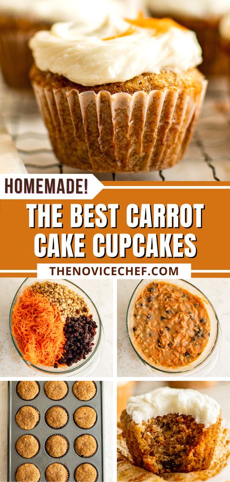 Oatmeal Carrot Cake Cups, Desserts With Carrots, Carrot Cake Recipe No Nuts Or Raisins, Carrot Cupcake Recipe Moist, Carrot Cake Recipe With Raisins, Carrot Cake With Raisins, Best Carrot Cake Cupcake Recipe, Homemade Carrot Cake Cupcakes, Moist Carrot Cake Cupcakes