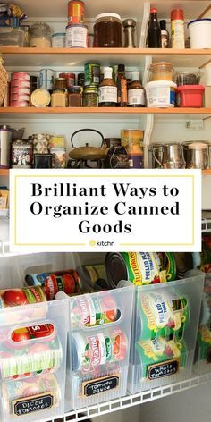 Ideas For Organizing Canned Goods. Pantry organization can be hard whether you've got a small one or a walk in one with deep shelves. These DIY tips for food storage will make your pantry look great. Organizing Canned Goods, Canned Good Storage, Deep Pantry Organization, Food Storage Shelves, Diy Pantry Organization, Deep Pantry, Small Pantry Organization, Ideas For Organizing, Organized Pantry