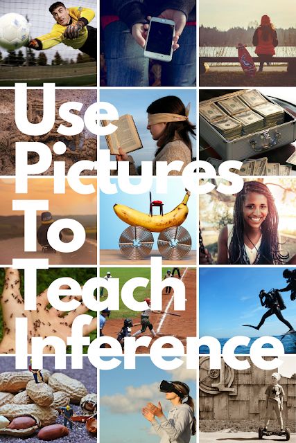 Use Pictures to Teach Making Inferences - Developing inference making skills can be tricky, especially for students who struggle with fluency. One effective and engaging way to develop higher level thinking skills like inferring is to utilize pictures. Read more about it on the blog!  #inference #criticalthinking #readingskills #ela #4thgrade #5thgrade #6thgrade #7thgrade Inferring Lessons, Inference Pictures, Inference Activities, Education Major, Reading Projects, Making Inferences, Photo Prompts, Third Grade Reading, 8th Grade Ela