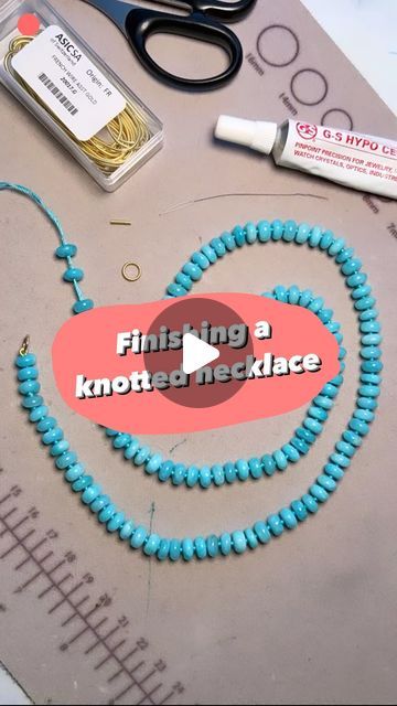 Michelle - Blue Rock Beads on Instagram: "More tips in caption ⬇️

This is one of many ways to finish a knotted necklace! This technique is called BACK KNOTTING. In my opinion, it is the most secure and tidy way to finish a knotted piece. You don’t need to use metal findings aside from your clasp or jump ring (also called “findings”)- you just a need a short piece of FRENCH WIRE which is a tightly coiled tube of ultra fine wire. 

You could omit the French wire if you wanted to, if you were making a quick, trendy necklace for yourself and didn’t want to buy a whole pack of FW. But if you are working with precious stones and metal, or making something to gift or sell, I’d absolutely go the FW route. 

My French wire is from RioGrande. The material is a yellow finished brass. I haven’t had i How To Finish Necklace Ends, How To Finish A Beaded Necklace, How To Finish A Necklace, Knotted Bead Necklace, How To Make A Choker, How To Make A Necklace With Beads, How To Make Beaded Necklaces, Knotted Necklace Diy, Pearl Necklace Tutorial