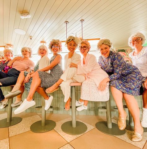 Old ladies bachelorette party Granny Fancy Dress Hen Do, Bachelorette Party Old Ladies, Bachelorette Old Lady Theme, Grandma Bachelorette Theme, Grannys Night Out Bachelorette, Funny Bachelorette Theme Outfits, Granny Party Theme Outfit, Grandma Bachelorette Party Outfit, Granny Bachelorette Party Outfit