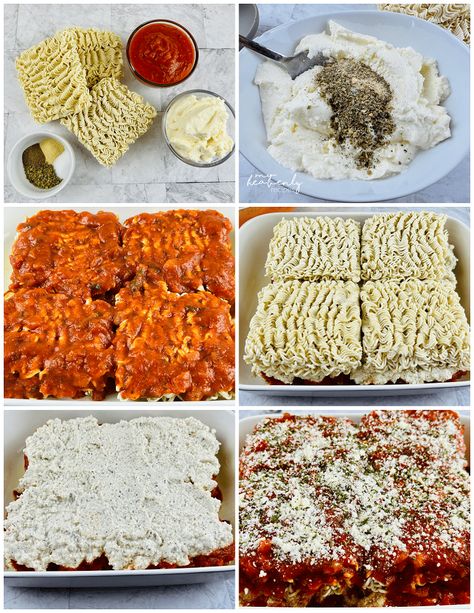 Noodle Lasagna Bake, Ramon Noodles Lasagna Recipes, Ramon Lasagne, Cheeseburger Ramen Casserole, Ramen Lasagna With Pepperoni, Roman Noodle Lasagna, Ramen Noodles Lasagna, Ramen Noodle Spaghetti, Ramen Bake Dump