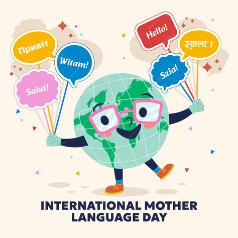 Premium Vector | Flat illustration for international mother language day International Day Of Languages, European Day Of Languages Drawing, International Language Day Poster, Language Day Poster, International Language Day, 21 February Mother Language Day Poster, Around The World In 80 Days Poster, International Mother Language Day Poster, European Day Of Languages