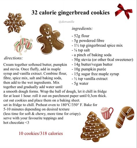 low calorie gingerbread cookies Christmas recipe Low Calorie Christmas Treats, Low Calorie Christmas Desserts, Low Calorie Gingerbread, Low Calorie Christmas Cookies, Low Calorie Christmas, 100 Calorie Recipes, Gingerbread Cookies Christmas, Food Calories List, 100 Calorie Snacks