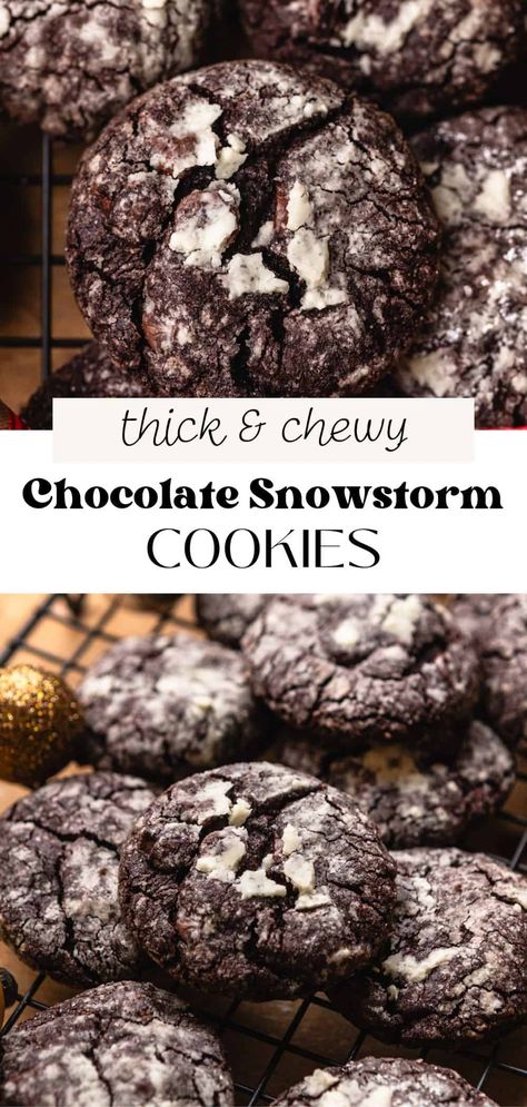 Chocolate Snowstorm Cookies Snow On The Mountain Cookies, Snow Day Cookies, Snow Day Baking, Condensed Milk Snow Cookies, Gooey Christmas Cookies, Chocolate Cookies With Powdered Sugar, Cookies With Baking Powder, Drop Christmas Cookies, Snowdrop Cookies