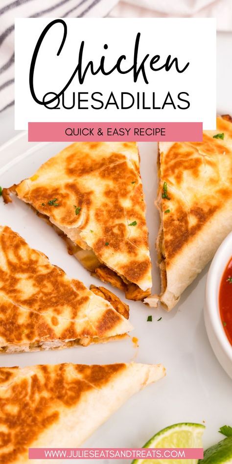 Tired of long and complicated meal prep? Try this quick and easy recipe for chicken quesadillas that can be made in under 30 minutes. Perfect for busy weeknights or last-minute gatherings. Easy Dinner Recipes Quesadilla, Chicken Quesadilla Blackstone, Quesadillas Recipes Chicken, Meal Prep Chicken Quesadilla, Loaded Chicken Quesadillas, How To Cook Chicken For Quesadillas, Crock Pot Chicken Quesadillas, Rotisserie Chicken Recipes Quesadilla, Chicken Quesadilla Marinade