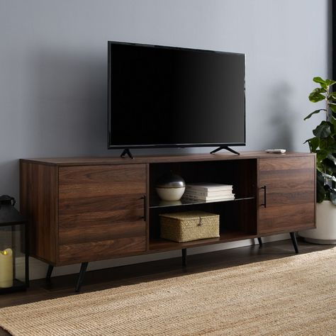 Walker Edison Furniture Co. Dark Walnut Tv Stand W70nordw | Bellacor Dark Wood Tv Unit, Trading Office, Shelf Tv Stand, 70 Inch Tv Stand, Storage Entertainment Center, Shelf Tv, Metal Tv Stand, Walnut Tv Stand, Dallas House