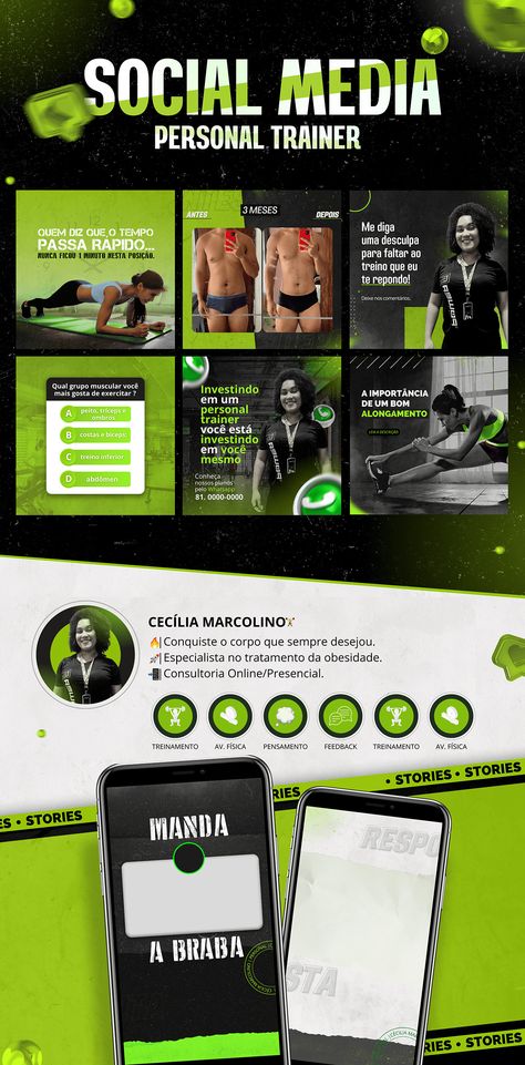 SOCIAL MEDIA - PERSONAL TRAINER | Behance :: Behance Gym Social Media Design, Personal Trainer Marketing, Gym Social Media, Personal Training Logo, Fitness Social Media, Personal Trainer Website, Personal Trainer Logo, Personal Fitness Trainer, Social Media Branding Design