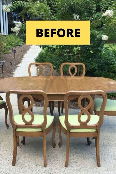 Furniture Rehab Before After, Restoring Dining Room Table, Small Dining Ideas Space Saving, Painting Dining Table And Chairs With Chalk Paint, Chalk Paint Dining Table And Chairs, Repainting Dining Room Table And Chairs, French Cottage Dining Table, Table Finishing Ideas, Repainted Dining Table