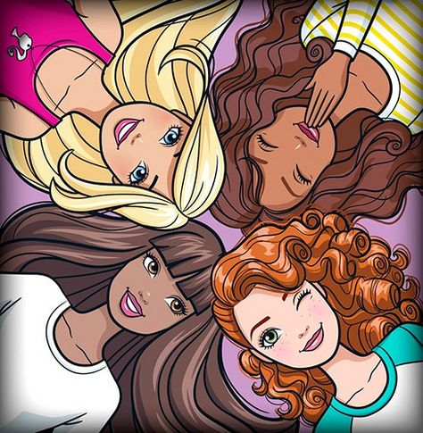 Barbie and friends artwork | by TheCollectorF Four Barbie Friends, Barbie With Her Friends, Four Friends Cartoon, 5 Barbie Friends, Barbie Friends Cartoon, 4 Best Friends Cartoon, Four Best Friends Drawing, Four Girls Cartoon, 4 Best Friends Drawing