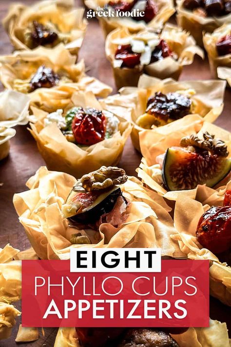 Easy Philo Dough Appetizers, Phyllo Dough Cup Recipes, Savory Phyllo Cups, Filo Appetizers, Phylo Pastry Appetizers, Recipes Using Phyllo Cups, Appetizer Recipes Phyllo Cups, Phyllo Cup Appetizers Cold, Filo Cup Appetizers