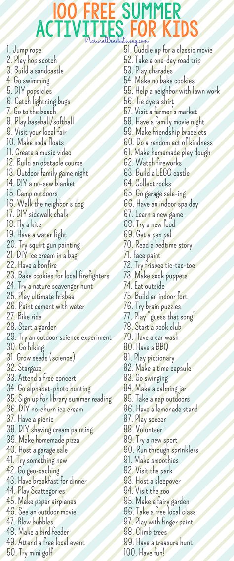 100 Free Summer Activities for Kids, Awesome List of things to do this summer! Great Ideas for Family Fun, Free Printable Summer Chart keep the family happy Free Summer Activities For Kids, Free Summer Activities, Freetime Activities, Babysitting Activities, Summer List, Fun List, Summer Fun For Kids, Fun Summer Activities, Summer Fun List