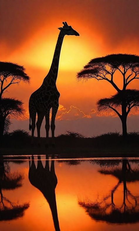 Africa Sunset, Africa Painting, Giraffe Pictures, Africa Art Design, Wild Animals Photography, African Sunset, Beautiful Scenery Photography, Afrique Art, African Paintings