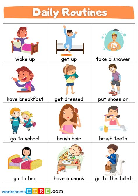 brush Daily Routine Pictures For Kids, Daily Routine Worksheet For Kids, My Daily Routine Worksheet, Daily Routine Pictures, Daily Routine Flashcards, Face Routine Daily, Communication English, Daily Routine For Kids, Routines For Kids