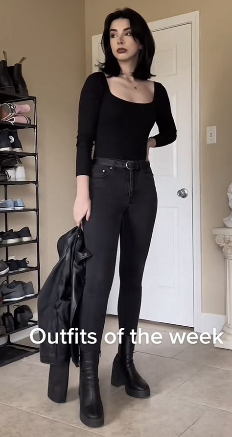 Hourglass Goth Outfits, Casual Soft Goth Outfits, Witchy Pants Outfit, Corp Goth Aesthetic, Semi Formal Goth Outfits, Goth Librarian Outfits, All Black Holiday Outfit, Smart Casual Goth, Dark Professional Outfits