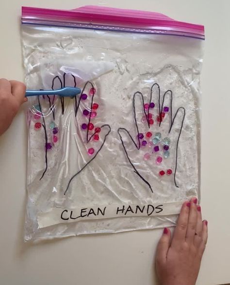 Clean Hands Sensory Bag, Germ Sensory Bags, Hand Washing Sequence, Germs Activities For Kids, Handwashing Activities For Kids, Germ Crafts, Germs Preschool, Experiments For Preschoolers, Personal Hygiene Activities