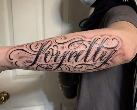 Pin by lana on tattoos. | Forearm name tattoos, Arm tattoos for guys, Loyalty tattoo Forearm Name Tattoos, Last Name Tattoos, Name Tattoos On Arm, Tattoo Name Fonts, Tattoo Writing, Tattoo Font For Men, Loyalty Tattoo, Tato Flash, Names Tattoos For Men