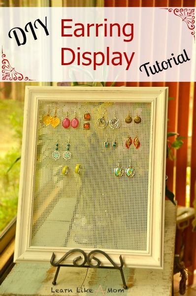 Earring Holder Cricut, Ways To Display Earrings To Sell, Hang Earrings Diy Display Ideas, Wall Earring Display, Clip On Earring Display, Diy Earring Display Stand How To Make, Earring Organization Ideas, Diy Earring Tree, Home Made Earring Holder