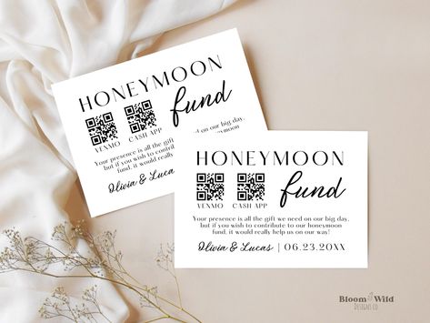 Cards For Honeymoon Fund, Honeymoon Fund Qr Code Insert Card, Honey Moon Fund, Wishing Well Card Canva Template, Honeymoon Fund Shower, BW10 Honeymoon Fund Shower, Honeymoon Shower, Wedding Fund, Bloom And Wild, Honeymoon Fund, Event Template, Honey Moon, Wishing Well, Wedding Invitation Paper