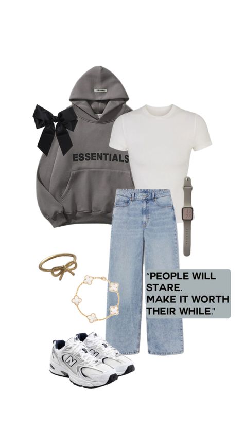 Outfit New Balance Aesthetic, New Balance 530 Outfit, Bows Aesthetic, New Balance Outfit, Outfit Hoodie, Trendy Winter, Chill Outfits, Stockholm Fashion, Girl Fits