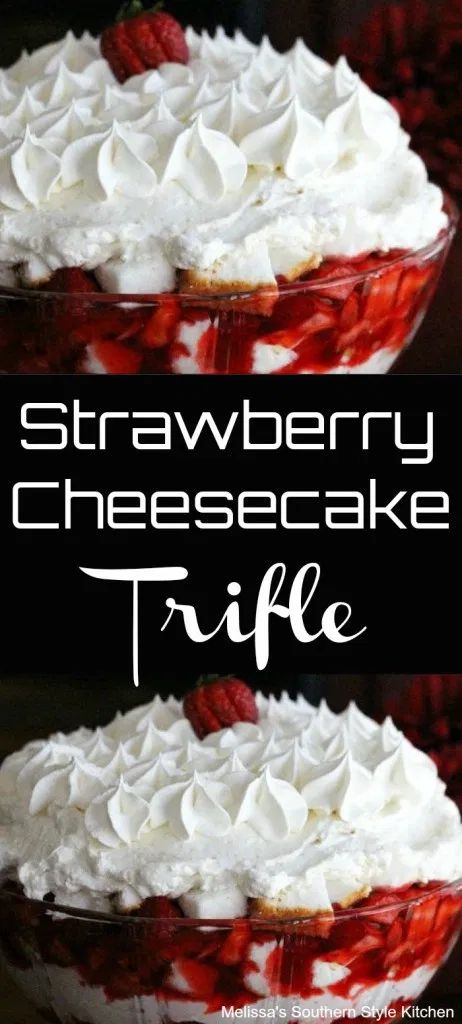 Trifle Strawberry, Strawberry Cheesecake Trifle Recipe, Strawberry Cheesecake Trifle, Peach Trifle, Trifle Bowl Recipes, Trifle Dessert Recipes, Cheesecake Strawberry, Strawberry Sweets, Cheesecake Trifle