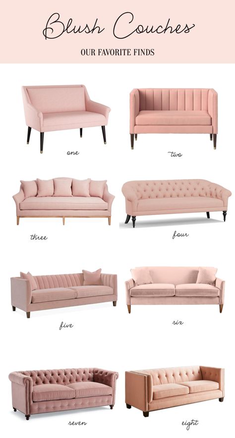 Blush Living Room Decor, Pink Couches, Pink Sofa Living Room, Tufted Settee, Blush Living Room, Camelback Sofa, Interior Design Pictures, Hiasan Bilik Tidur, Living Room Sofa Design