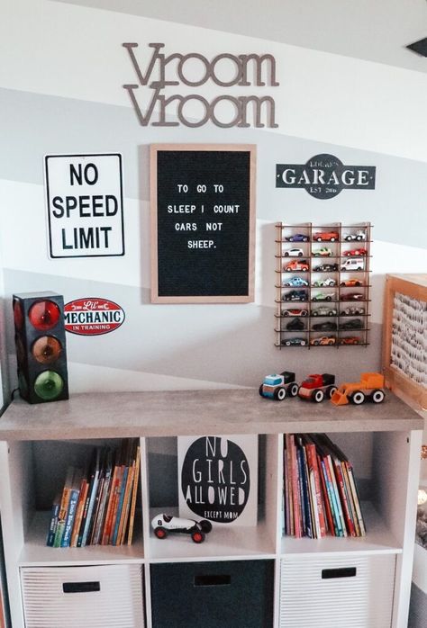 Car toddler room 
Toddler room Cars Theme Boys Bedroom, Boys Bedroom Ideas Cars, Race Car Room Ideas, Boy Room Storage Ideas, Race Car Bedroom Ideas For Boys, Toddler Room Design Boy, Race Car Toddler Room, Cozy Bedroom Wall, Car Toddler Room