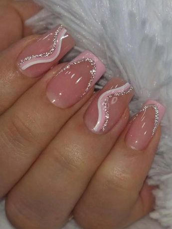 Multicolor  Collar   Striped Color Nails Embellished   Nail,Hand & Foot Care Chav Nails Acrylic, Grad Nail Ideas Simple, Nail Ideas Cute Summer, Square Nails Glitter Tips, French Nail With Glitter, Almond Nails Acrylic Design, Nails Acrylic No Charms, Nail For Graduation, Holiday Nails Ideas