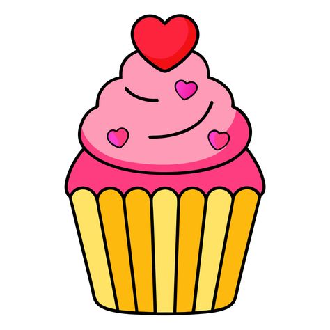 Pink Cupcake Valentine Clipart Cupcake Valentine, Cute Cartoon Illustration, Cupcake Clipart, Cupcake Vector, Party Icon, Heart Cupcakes, Valentines Day Clipart, Valentines Cupcakes, Clipart Free