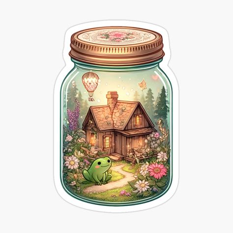 Get my art printed on awesome products. Support me at Redbubble #RBandME: https://www.redbubble.com/i/sticker/Cottagecore-Fantasy-Frog-Cottage-and-garden-Mason-Jar-Illustration-by-Unitepeople/160195122.EJUG5?asc=u Mason Jar Illustration, Mason Jar Aesthetic, Fantasy Frog, Stickers Frog, Jar Illustration, Cottagecore Stickers, Aesthetics Art, Jar Stickers, Plastic Stickers