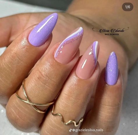 Almond Gel Nails, Hoco Nails, Lilac Nails, Purple Acrylic Nails, Formal Nails, Tie Dye Nails, Lavender Nails, Classy Acrylic Nails, Oval Nails