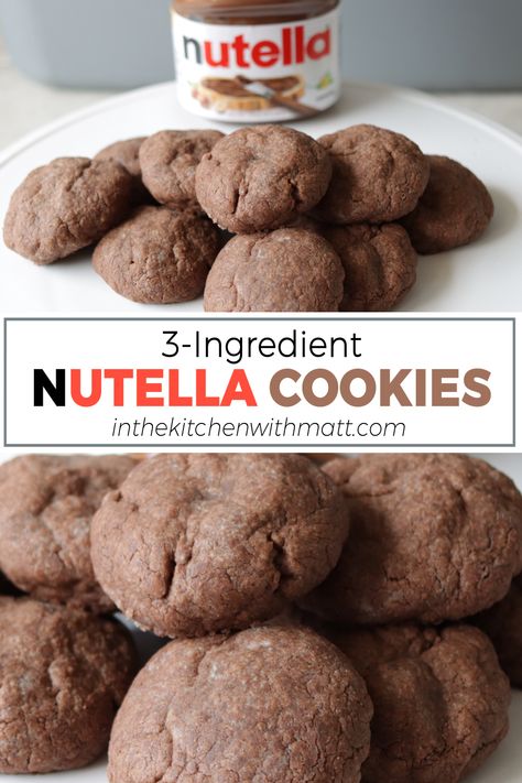 Plate full of homemade 3-ingredient Nutella cookies Nutella Deserts, Recipes With 3 Ingredients, Nutella Desserts Easy, Nutella Dessert Recipes, Quick And Easy Desserts, Nutella Cookies Recipe, Nutella Snacks, Brownie Vegan, Nutella Biscuits