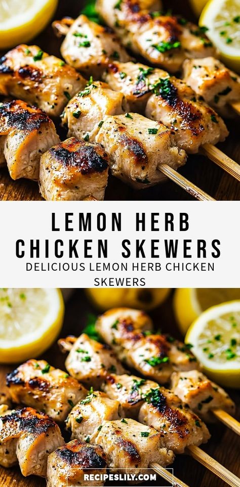 Brighten up your dinner table with these zesty Lemon Herb Chicken Skewers! Marinated to perfection in a tangy lemon blend and infused with fresh herbs, each bite bursts with flavor. Perfect for grilling season, these skewers are not only delicious but also simple to prepare. Ideal for summer barbecues or a quick weeknight meal, they pair beautifully with a fresh salad or your favorite side. Try them for your next gathering and taste the sunshine! Mini Chicken Skewers Appetizers, Grilled Chicken Appetizers, Lemon Chicken Kabobs, Chicken Skewers Marinade, Chicken Skewers Grilled, Lemon Chicken Skewers, Grilled Lemon Herb Chicken, Grilled Skewers, Ward Activities