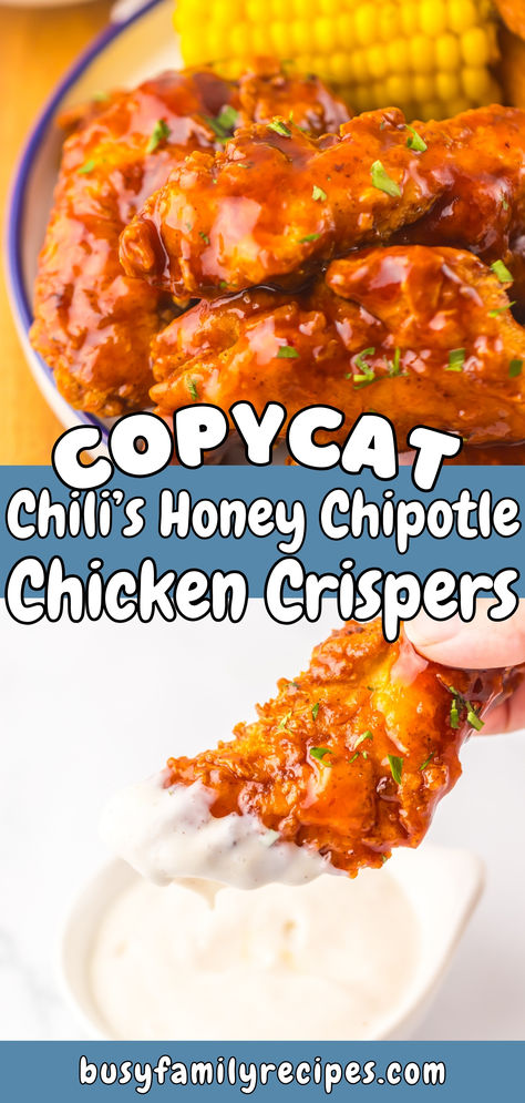 This Chilis Copycat recipe is better than take out! Honey Chipotle Mozzarella Sticks, Copycat Honey Chipotle Chicken Crispers, Chili's Recipes Copycat, Chili’s Honey Chipotle Chicken Crispers, Chili's Copycat Recipes, Better Than Take Out, Chilis Honey Chipotle Sauce Recipes, Chilis Honey Chipotle Crispers, Copycat Dinner Recipes