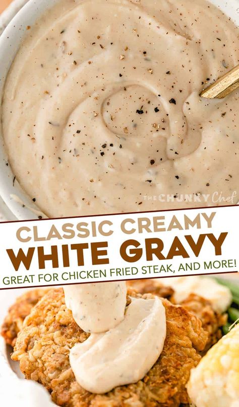 Pepper Gravy Recipe White, Chicken Fried Steak Gravy Recipe, White Gravy Recipe Easy, Peppered Gravy, Gravy Recipe Easy, Chicken Fried Steak Gravy, Homemade White Gravy, White Pepper Gravy, Country Gravy Recipe