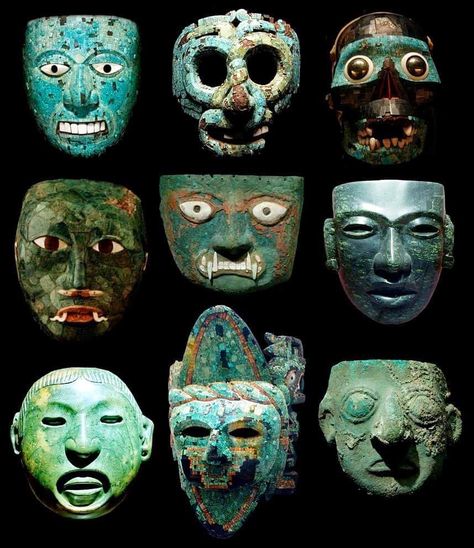 Pre-Columbian Masks [858x992] - Imgur Types Of Masks, Mayan Mask, Aztec Mask, Colombian Art, Mayan Art, Afrikaanse Kunst, Aztec Art, Art Premier, Masks Art