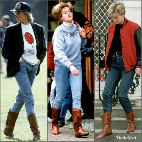 Princess Diana Boots, Princess Diana Cowboy Boots, 80s Cowboy Boots Outfit, 80s Boots Outfit, Princes Diana Fashion, Princess Diana Street Style, Diana Street Style, Princess Diana Outfits, Diana Aesthetic