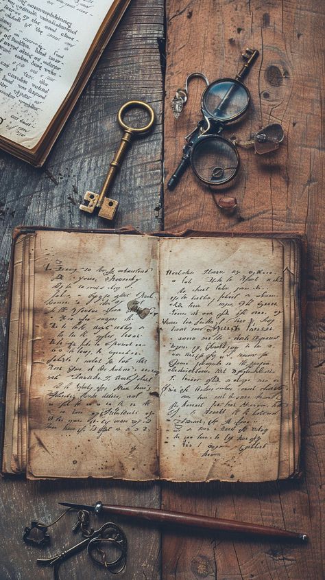 Antique Writing Essentials: An open antique book rests on a wooden desk alongside a vintage key and glasses. #antique #book #vintage #writing #desk #aiart #aiphoto #stockcake ⬇️ Download and 📝 Prompt 👉 https://ayr.app/l/hDgQ Old Journals Aesthetic, Old Journal Aesthetic Writing, Book Travel Aesthetic, Vintage Book Photography, Vintage Things Aesthetic, Genealogy Aesthetic, Open Book Picture, Writing Novel Aesthetic, Old Writing Aesthetic