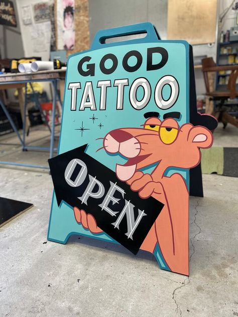 Patrick M. Piccolo, Sign Painter Tattoo Studio Ideas, Tattoo Sign, Tattoo Shop Interior, Cats In Ancient Egypt, Tattoo Shop Decor, Tattoo Studio Interior, Salon Tattoo, Tattoo Station, Sign Painter