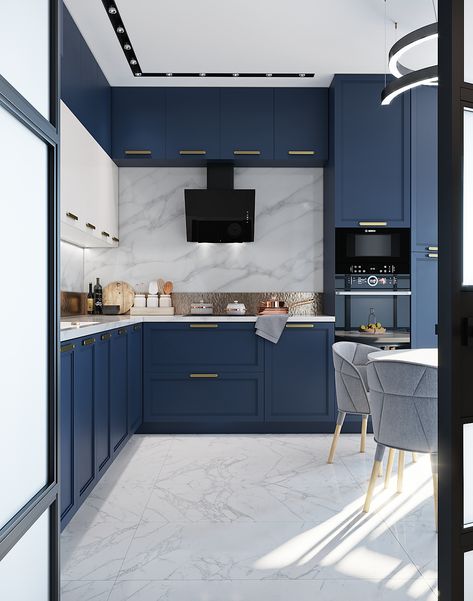 Petrol Blue Kitchen Cabinets, Petrol Blue Kitchen, Blue Kitchen Designs, Kitchen Colour, Navy Kitchen, Kitchen Layouts, Modern Kitchen Cabinet Design, Modern Kitchen Interiors, Kitchen Interior Design Decor