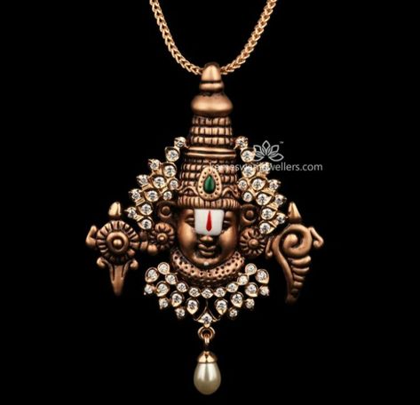 God Pendant, Kameswari Jewellers, Gold Temple Jewellery, Antique Necklaces Design, Gold Jewelry Outfits, Lord Balaji, Diamond Pendants Designs, Antique Jewellery Designs, Gold Bridal Jewellery Sets