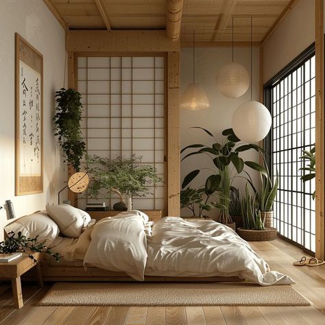 Japanese Inspo Bedroom, Japanese Norwegian Interior, Japanese Small Bedroom Ideas, Japandi Small Bedroom Interior Design, Japanese Bedroom Style, Japanese Home Decor Modern, Japanese Futon Bedroom Aesthetic, Bedroom Configuration Layout, Zen Room Aesthetic