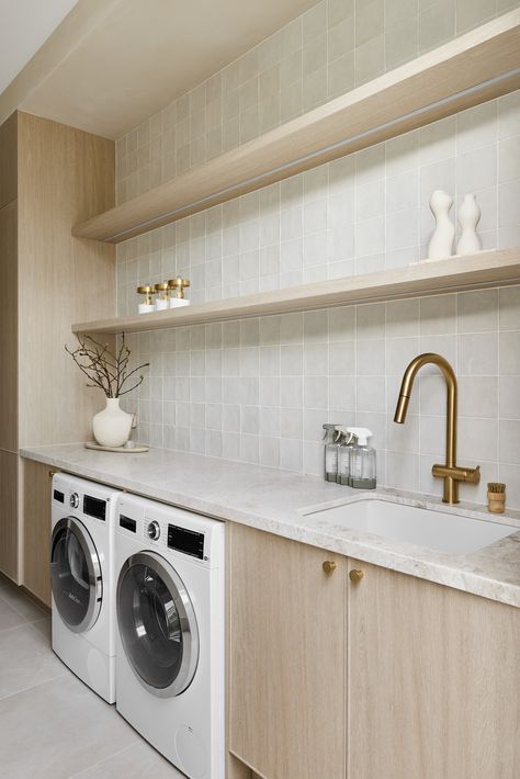 Wet Room Laundry, Laundry Room Tiling Ideas, Laundry Room Ideas Australia, Home Renovation Laundry Room, Laundry Tiling Ideas, Laundry Styling Ideas, Laundry And Dishwasher Room, Small Black Laundry Room, Interior Design Australia