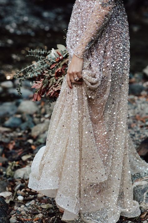 Glittery Wedding Dress, Sequins Wedding Gown, Anna Campbell Bridal, Festival Bride, Sparkle Wedding Dress, Wedding Dress Sequin, Sequin Wedding, Boho Wedding Inspiration, Backless Wedding