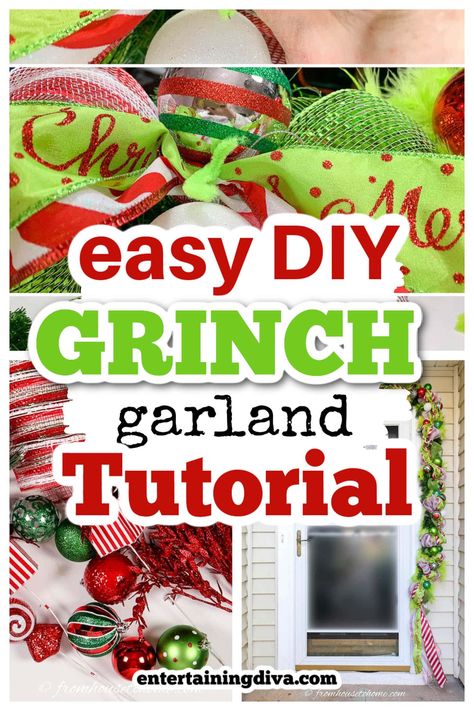 Grinch Mantel Ideas, Grinch Mantel Decorations, Grinch Xmas Tree Decorations, Grinch Diy Wreath, How To Make A Whoville Christmas Tree, Christmas Decor Ideas Diy Grinch, Grinch Display Decorating Ideas, Pool Noodle Grinch, Whoville Archway Diy