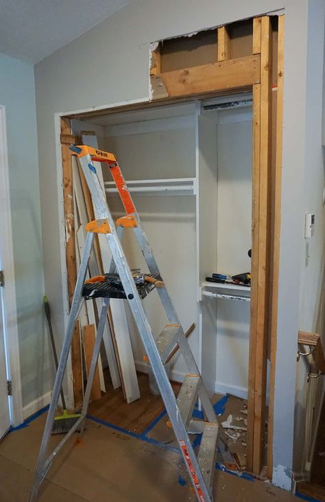 Updating a 1980's Reach-In hall closet Part 1 - Demolition - Fort Birthday Entry Closet Ideas, Closet Makeup Room, Hall Closet Organization, Closet Redesign, Front Hall Closet, Diy Closet System, Diy Walk In Closet, Closet Makeover Diy, Make A Closet